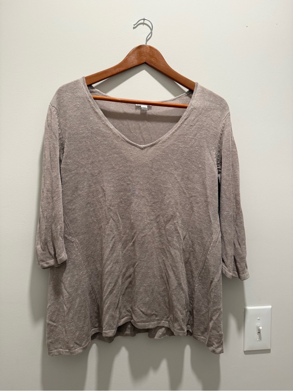 purejill j.jill Relaxed V-Neck 3/4 Sleeve Linen Blend Top Sz S Taupe Brown